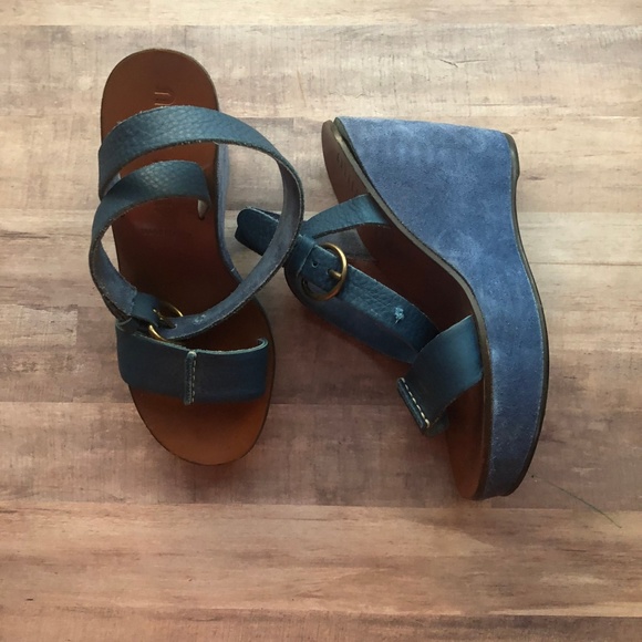 Miu Miu Shoes - Miu Miu Blue Suede Platform Wedge Sandals EUR 37